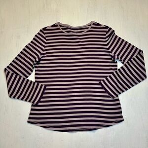 Ann Taylor Petites LP Plum Purple Striped Long Sleeve Cotton Knit Top